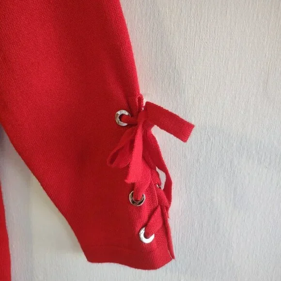 Cartise Red Sweater Top Black Sequins Festive Casual Bohemian Women Small - Picture 7 of 8